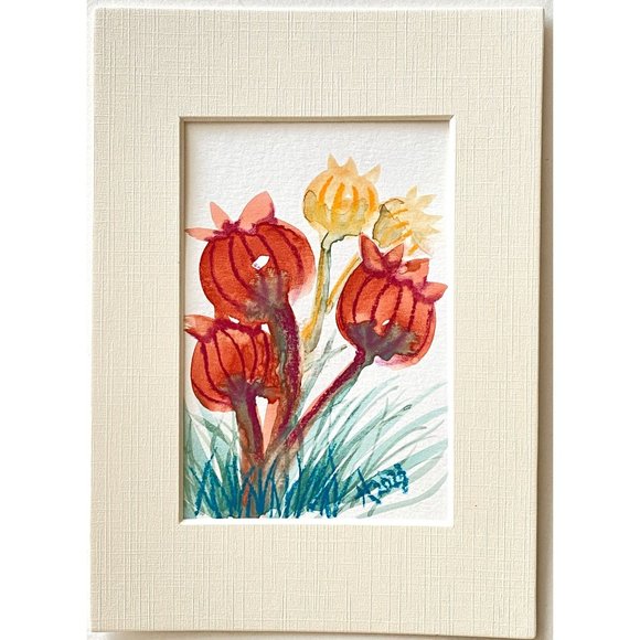 Poppy Pop - Original Wall Art Handmade Watercolor Pastel Artist Signed Frame Rea - Picture 2 of 7